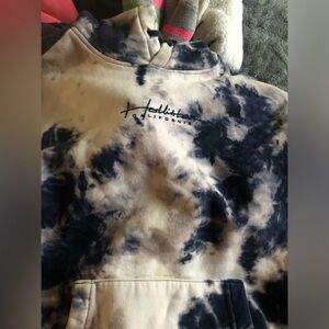 Hollister Men's Hoodie - Blue and White Tie-Dye M